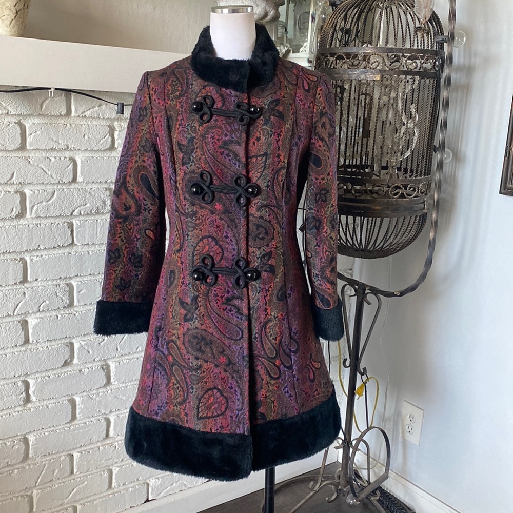 SEARS VINTAGE 1970'S HOBO HIPPIE FUR TRIM RETRO GROOVY LINED COAT 11/12